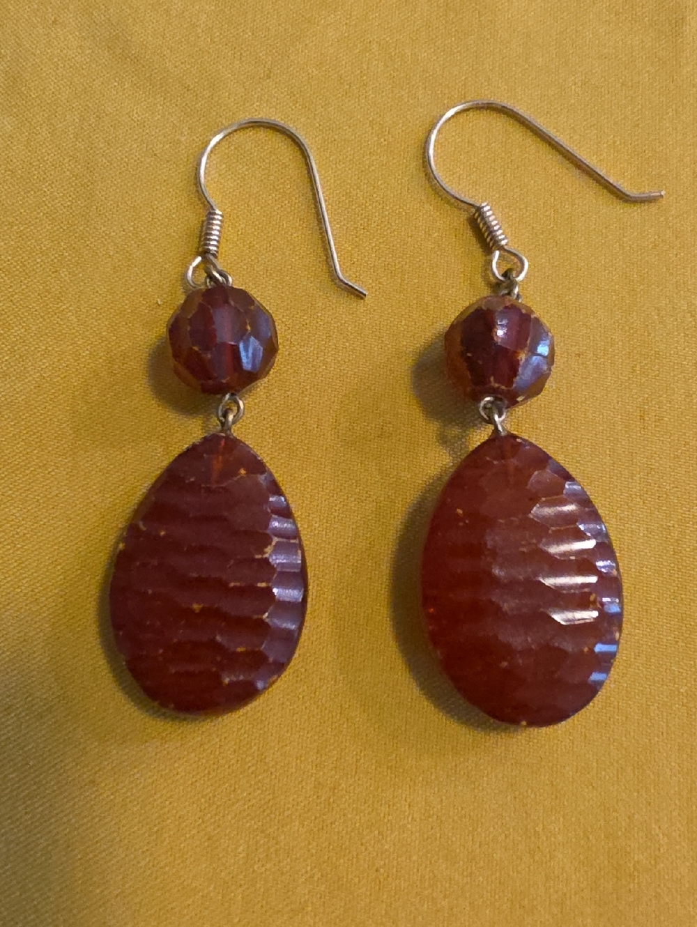 Vintage Cherry Amber Two-Tier Drop Earrings - Black Light Tested